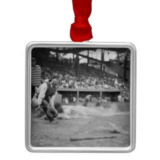Lou Gehrig Sliding into Home Plate Baseball Christmas Tree Ornament