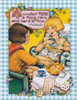 Mary Engelbreit Blue Gingham Softcover Notebook Journal Diary Planner Tea Party "A constant Friend is a thing rare and hard to find." Plutarch Quote  Notepads 