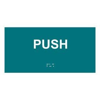 ADA Push Braille Sign RSME 525 WHTonBHMABLU Enter / Exit  Business And Store Signs 