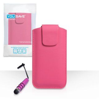 Nokia Lumia 525 Case Hot Pink Lichee Leather Pouch Cover With Mini Stylus Pen Cell Phones & Accessories