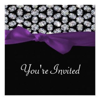 Black & Diamond Mosaic Purple Bow Wedding Announcements