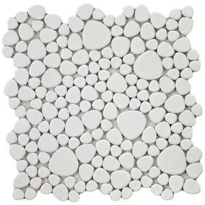 Merola Tile Pebble White 11 in. x 11 in. x 6 mm Porcelain Mosaic Tile (8.4 sq. ft./ case) FKOPS11