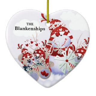 Personalizable Snowman Teddy Bear Hearts Ornaments
