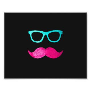Funny Pink mustache teal hipster glasses Black Photograph
