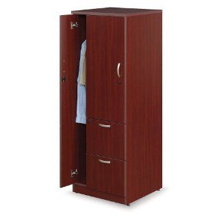 Elite Personal Wardrobe Storage Cabinet Mahogany Laminate/Silver Metal Handles 
