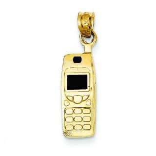 14K Gold Black Enamel Cell Phone Pendant Charm Jewelry Jewelry