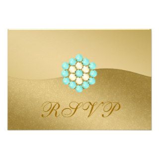 RSVP Gold Metallic Effect with Pearls & Turquoise Custom Invite