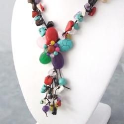 Colorful Gemstone Flower Cluster Necklace (Thailand) Necklaces