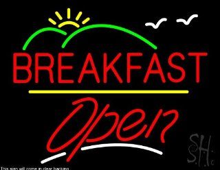 Breakfast Logo Script2 Open Yellow Line Clear Backing Neon Sign 24" Tall x 31" Wide  Business And Store Signs 