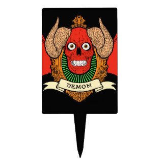 Demon Devil Skull with Bat Wings and Rams Horns Rectangle Cake Topper