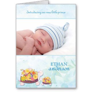 Flower Turtles Baby Boy Photo Birth Announcements Greeting Cards