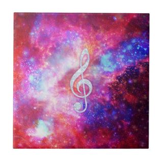 Galaxy Nebula Glitter Music Note Pink Space Ceramic Tiles