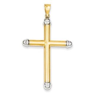 14K Gold With Rhodium Hollow Latin Cross Pendant. Metal Wt  2.65g Jewelry