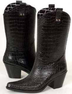 RAIN BOOTS Cowboy Western BLACK CROC Print Ladies 6 Shoes