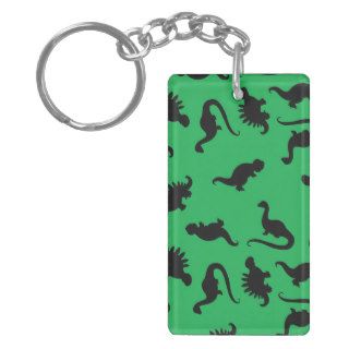 Dinosaur Silhouettes on Green Background Pattern Rectangular Acrylic Key Chain
