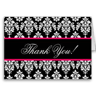 Thank You Cards Monogram Hot Pink Damask