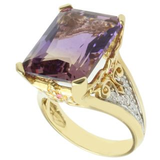 Michael Valitutti 18k Yellow Gold Ametrine, Pink Sapphire and Diamond Ring Michael Valitutti Gemstone Rings