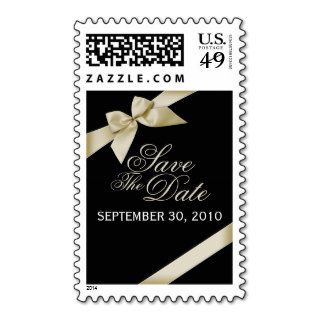 Cream Ribbon Save The Date Wedding Announce Postage Stamp