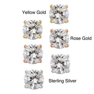Icz Stonez Polished Sterling Silver Round cut White CZ Stud Earrings ICZ Stonez Cubic Zirconia Earrings