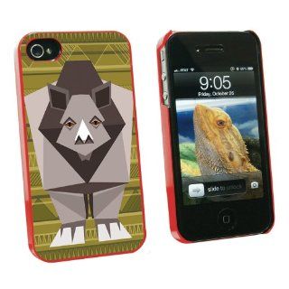 Graphics and More Geometric Rhinoceros Green   Snap On Hard Protective Case for Apple iPhone 4 4S   Red   Carrying Case   Non Retail Packaging   Red Cell Phones & Accessories