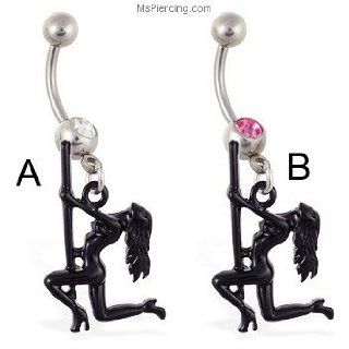 Navel ring with dangling dancer on pole Jewelry Products Jewelry