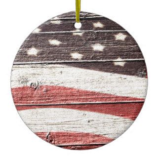 Painted American Flag on Rustic Wood Texture Ornament