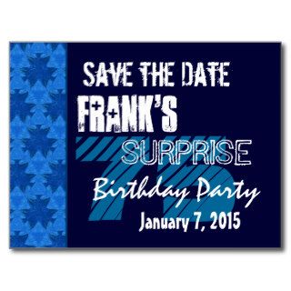 75th Surprise Birthday Save the Date Blue Pattern Post Cards