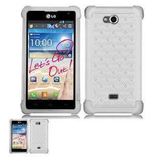 LG Spirit 4G MS870 White And White Hardcore Spot Diamond Case Cell Phones & Accessories
