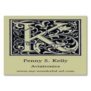 Decorative Letter "K" Woodcut Woodblock Initial Business Cards