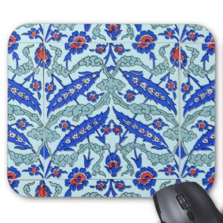 Turkish Border Turquoise Blue Tile Pattern Mouse Pads