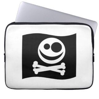 Skull and Crossbones Flag. Black and White. Laptop Computer Sleeves