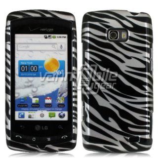 VMG Silver Black Zebra Stripes Design Hard 2 Pc Plastic Snap On Case Cover + LCD Clear Screen Protector for LG Ally Verizon Wireless Cell Phone 