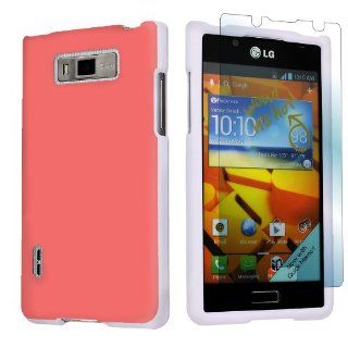 LG Optimus Showtime L86C White Protective Case + Screen Protector By SkinGuardz   Summer Orange Cell Phones & Accessories