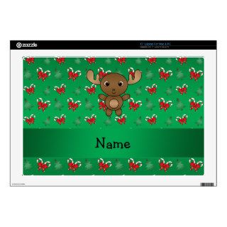 Personalized name moose green candy canes bows decal for laptop