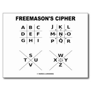 Freemason's Cipher (Cryptography) Postcards