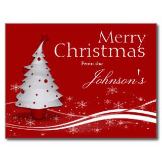 Red Background & White Christmas Tree Greeting Postcard