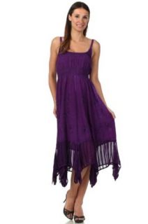Sakkas 1011 Stonewashed Empire Waist Simple Floral Striped Crepe Handkerchief Hem Dress   Purple   One Size Ruffle Dresses Women