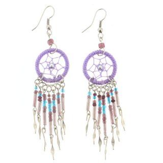 Lavender and Blue Dream Catcher Dangle Earrings in Seed Beads and Hypoallergenic Earwire   Approx. 3'' Total Length Jewelry