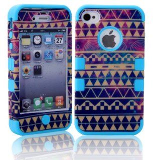 MagicSky PC + Silicone Galaxy Tribal Pattern Case for Apple iPhone 4/4S   1 Pack   Retail Packaging   Blue Sports & Outdoors