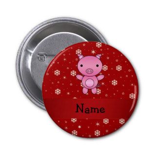 Personalized name pig red snowflakes pinback buttons