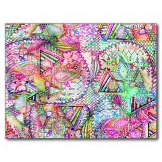 Abstract Girly Neon Rainbow Paisley Sketch Pattern Post Cards