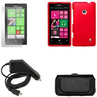 iFase Brand Nokia Lumia 521 Combo Rubber Red Protective Case Faceplate Cover + LCD Screen Protector + Rapid Car Charger + Black Horizontal Leather Pouch for Nokia Lumia 521 Cell Phones & Accessories