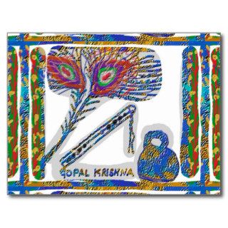 Shri KRISHNA  FLUTE, Peacock Feather, Makhan Post Card