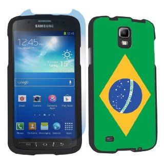 Samsung Galaxy S4 Active SGH i537 (AT&T) Black Case + Screen Protector By SkinGuardz   Brazil Flag Cell Phones & Accessories