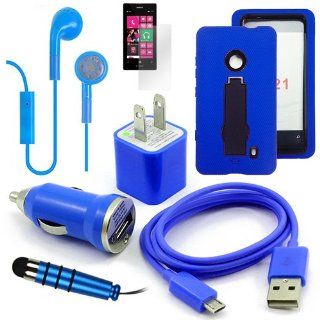 Metro PCS Nokia Lumia 521 Blue Impact Proof Rugged Case, USB Car Charger Plug, USB Home Charger Plug, USB 2.0 Data Cable, Metallic Stylus Pen, Stereo Headset & Screen Protector (7 Items) Retail Value $89.95 Cell Phones & Accessories
