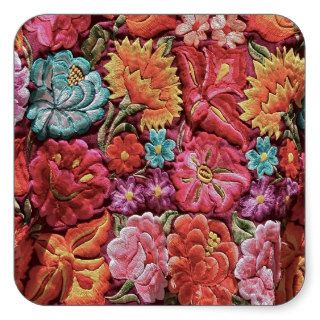 Floral Flowers Oaxaca Mexico Mexican Embroidery Square Sticker