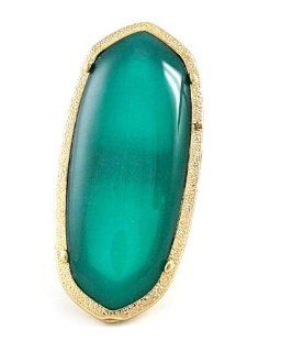 Sea Green Goldtone Oval Stretch Ring Jewelry