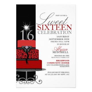 Cheetah Cake Red Sweet Sixteen Invitations
