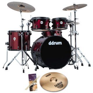 ddrum JMP522 WR Journeyman Player Wine Red 5 pc Drum Set with Sabian B8 Ride, Drumsticks & Survival Guide Musical Instruments