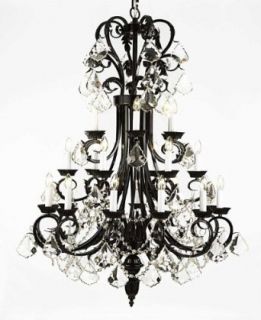 Large Foyer / Entryway Wrought Iron Chandelier 50" Inches Tall with Crystal H50" X W30"    